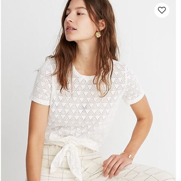 Madewell Texture & Thread SZ S Modern Tie-Front Tee in Geo-Eyelet - Picture 1 of 10